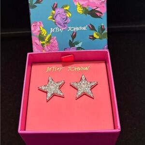 Betsey Johnson Sparkling Silver Star Earrings
